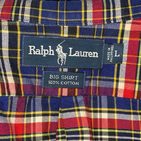Ralph Lauren Blue/Red plaid Cotton long sleeve Big shirt Size L - Picture 6 of 9